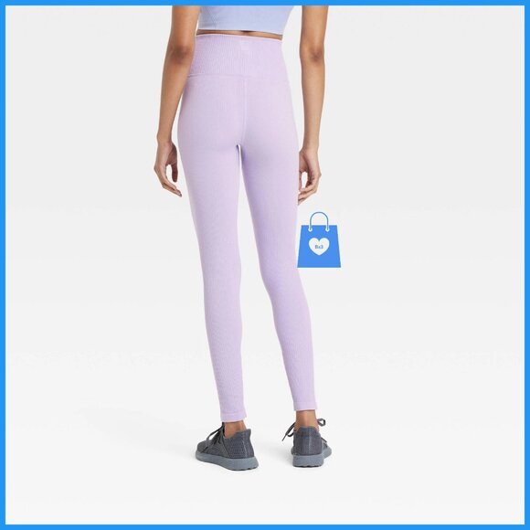 Large - Womens Seamless High-Rise Ribbed Leggings - All In Motion - Light Purple - Picture 11 of 11